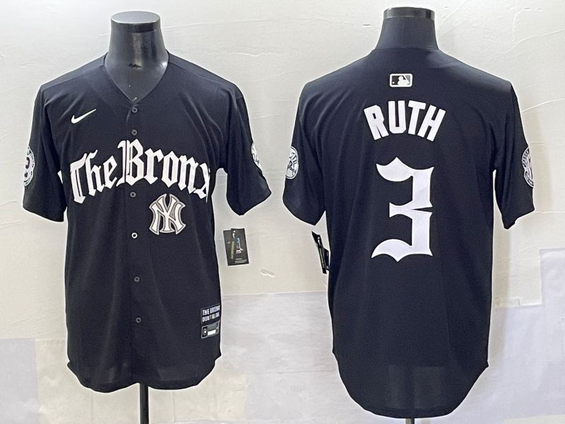 Men 2025 New York Yankees #3 Ruth Black Five generations Joint Name Nike MLB Jersey style 9->new york yankees->MLB Jersey